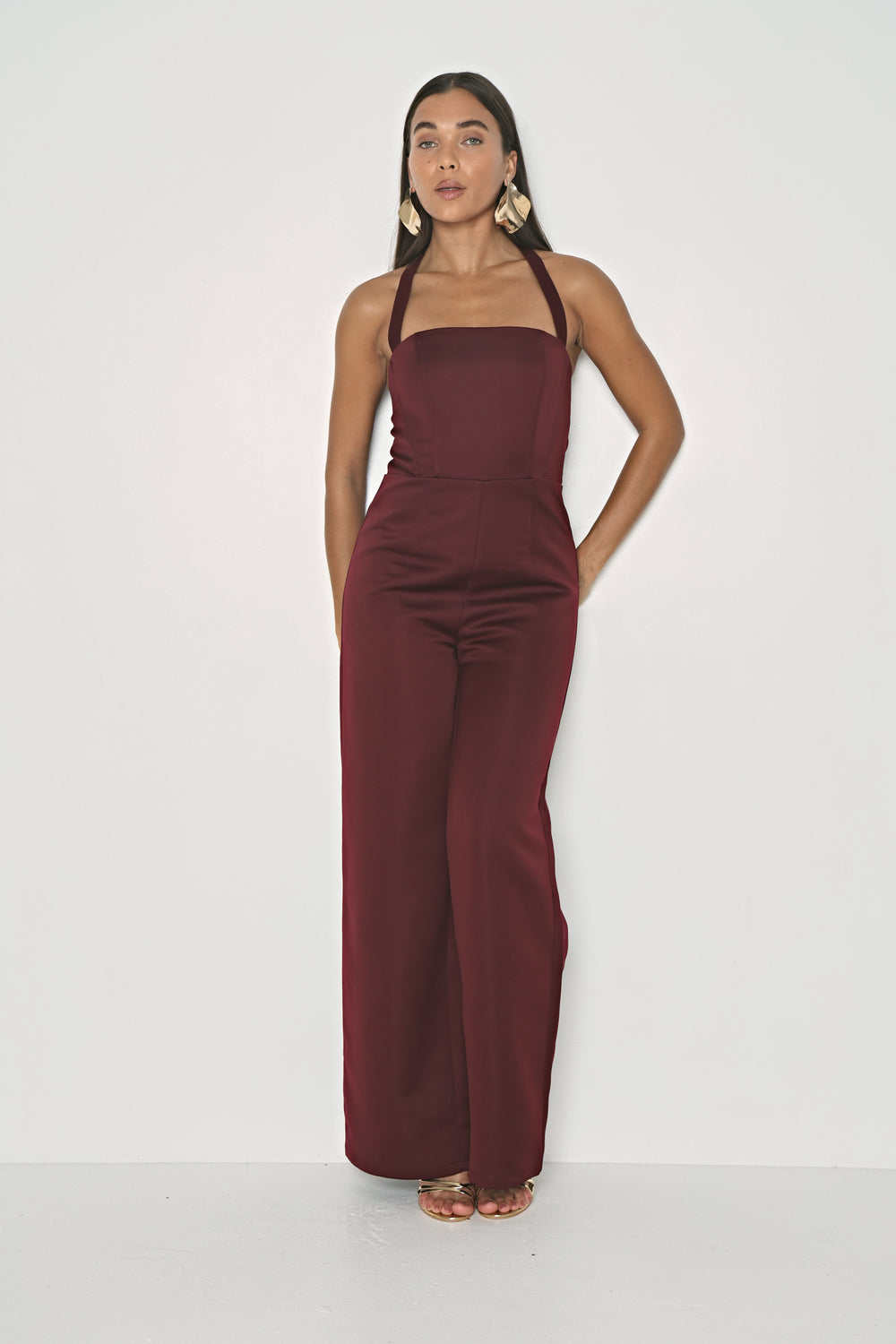 SATIN STRUCTURED SQUARE NECK JUMPSUIT