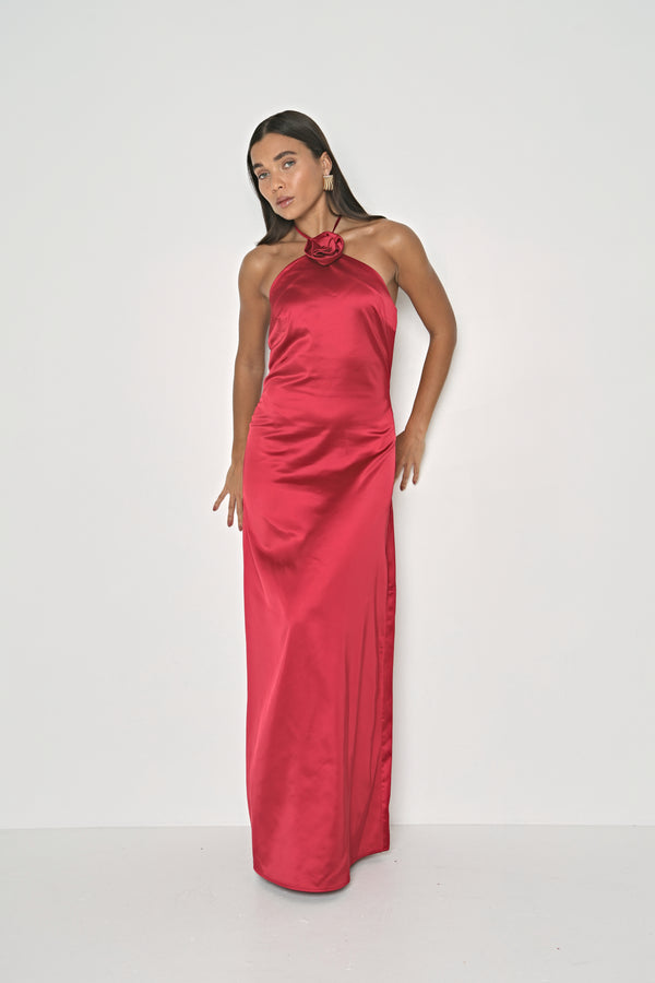 SATIN ROSE MAXI DRESS