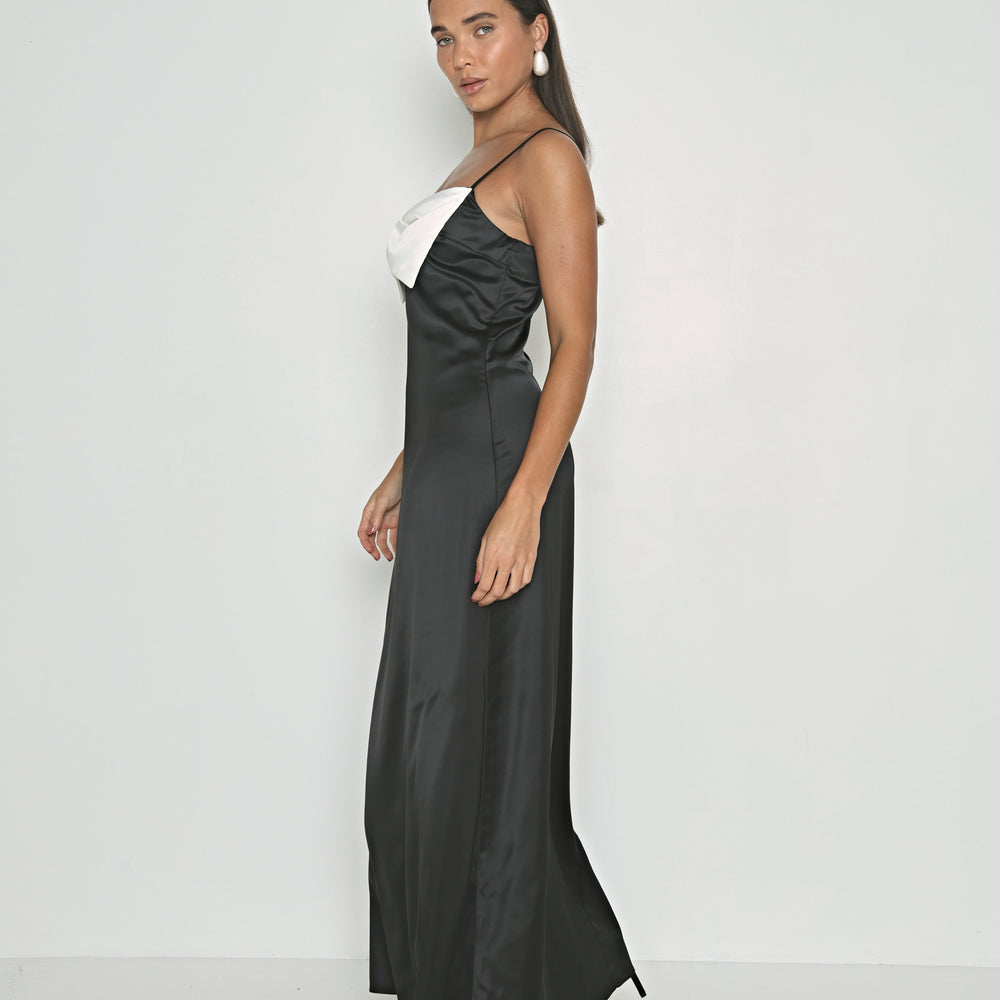 
                  
                    SATIN CONTRAST BOW DETAIL SLIP DRESS
                  
                