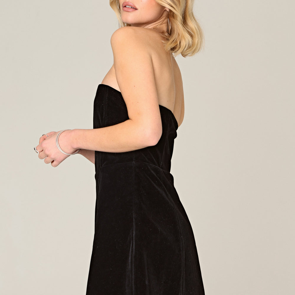 
                  
                    VELVET DEEP V BANDEAU MINI DRESS
                  
                